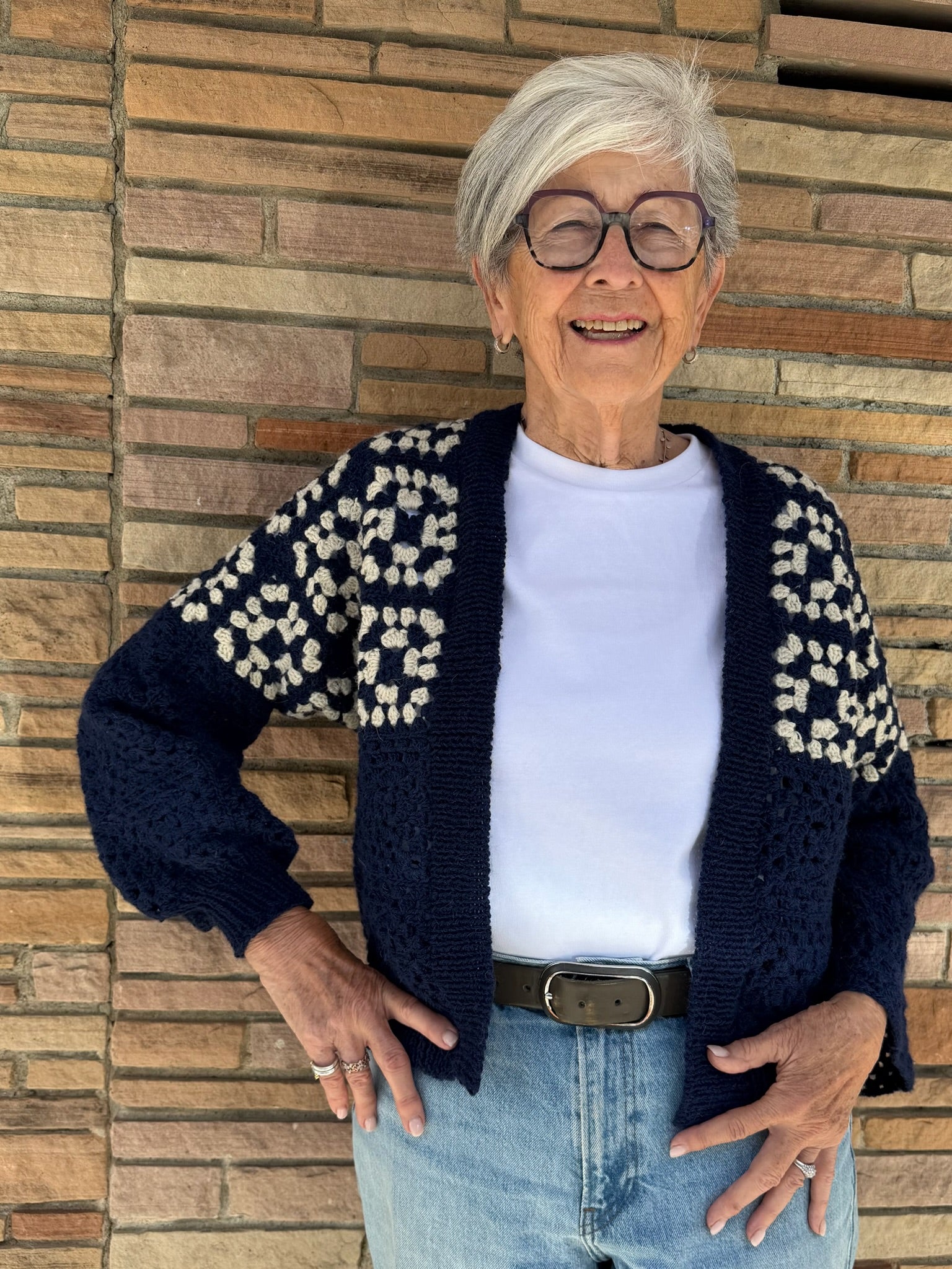 Make the Daruma Motif Crochet Cardigan - Saturdays 11:30 am - 1:00 pm  9/12, 9/26 and 10/3 .